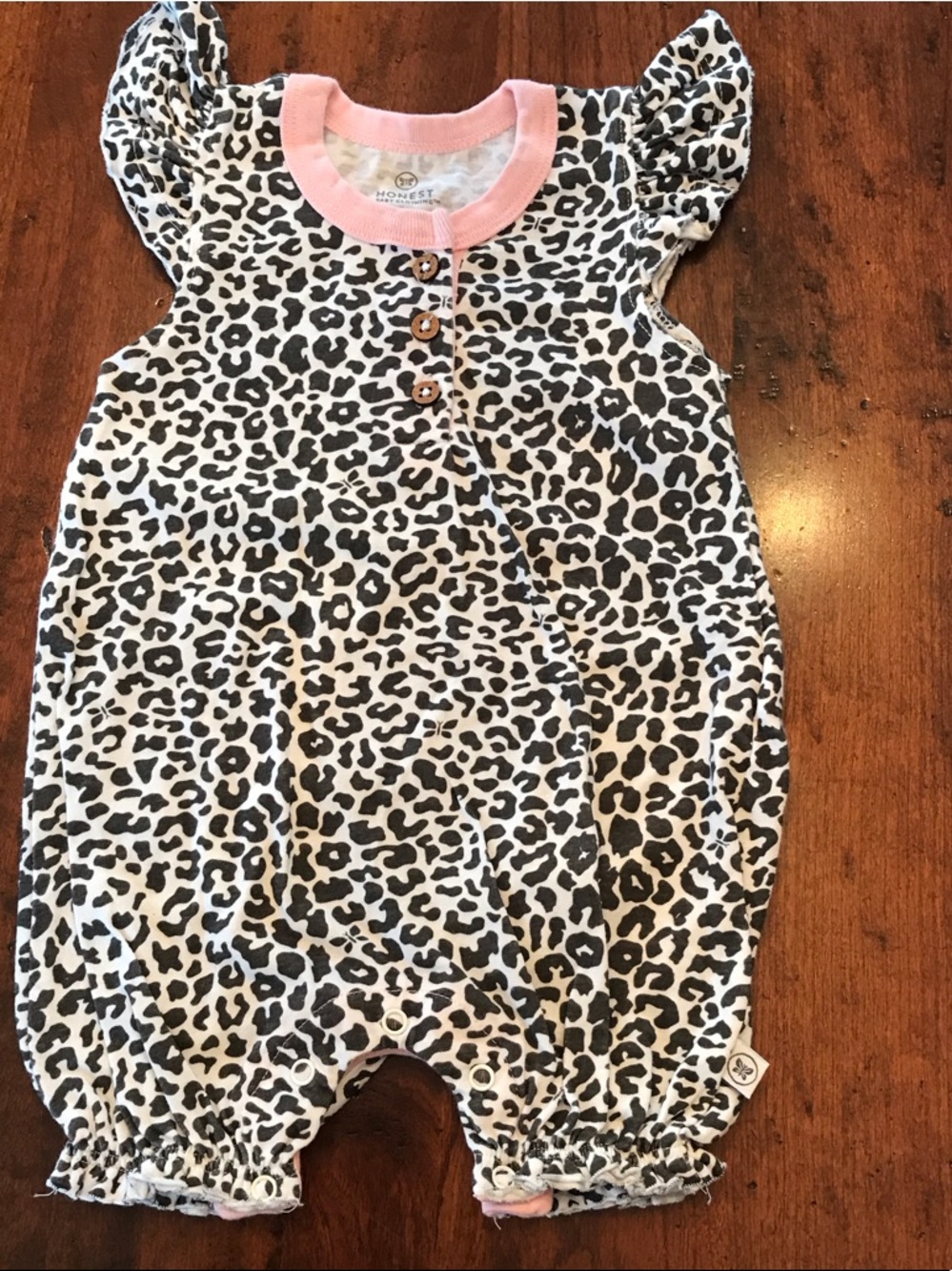 Honest Baby Clothing Leopard Print Baby Romper with Pink Trim